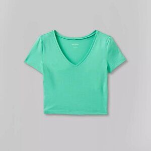 Wild Fable Short Sleeve V-Neck Cropped T-Shirt Light Green Size L